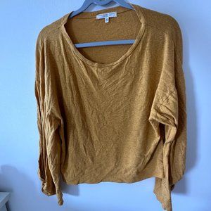 Mustard Long Sleeve Cotton Tee with tied wrists